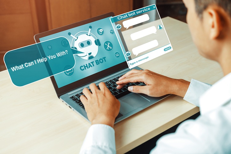 AI Chatbot smart digital customer service application concept. Computer or mobile device application using artificial intelligence chat bot automatic reply online message to help customers instant uds